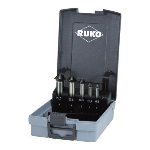 RUKO Conische en ontbramingsverzinkboorset ULTIMATECUT DIN 335 Form C 90 graden HSS Co 5 RUnaTEC in ABS kunststof koffer 6,3 - 25 mm