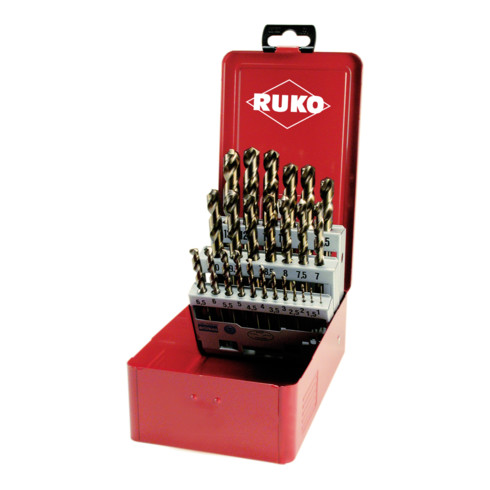 RUKO DIN 338 spiraalboorset, type VA, HSSE Co 5, 25-delig
