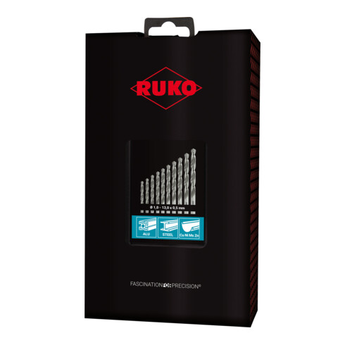 RUKO spiraalboorset DIN 338 type N HSS G in kunststof koffer (ABS)