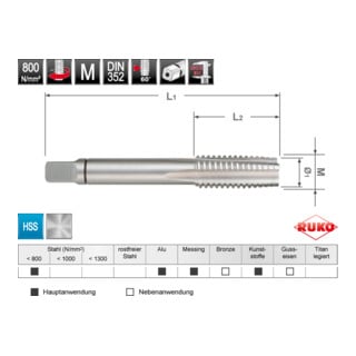 Ruko Handgewindebohrer M DIN 352 HSS, geschliffen HSS