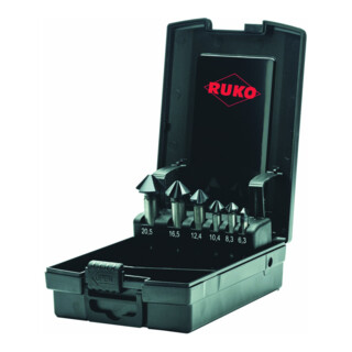 RUKO Jeu de fraises coniques et alésoirs ULTIMATECUT DIN 335 Forme C 90° HSS Co 5 RUnaTEC en coffret ABS 6,3 - 20,5 mm