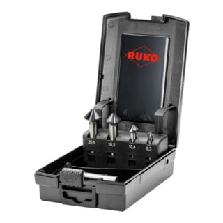 RUKO Jeu de fraises coniques et ébavureuses ULTIMATECUT DIN 335 Forme C 90° HSS Co 5 RUnaTEC en coffret ABS 6,3 - 25 mm