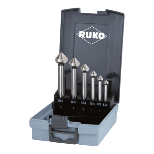 Ruko Kegel- und Entgratsenker-Satz DIN 335 Form C 90° HSS in ABS-Kunststoffkassette