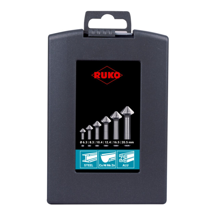 Ruko Kegel- und Entgratsenker-Satz DIN 335 Form C 90° HSS in ABS-Kunststoffkassette