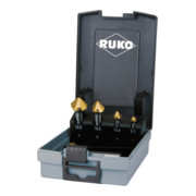 RUKO Kegel- und Entgratsenker-Satz DIN 335 Form C 90° HSS-TiN in ABS-Kunststoffkassette