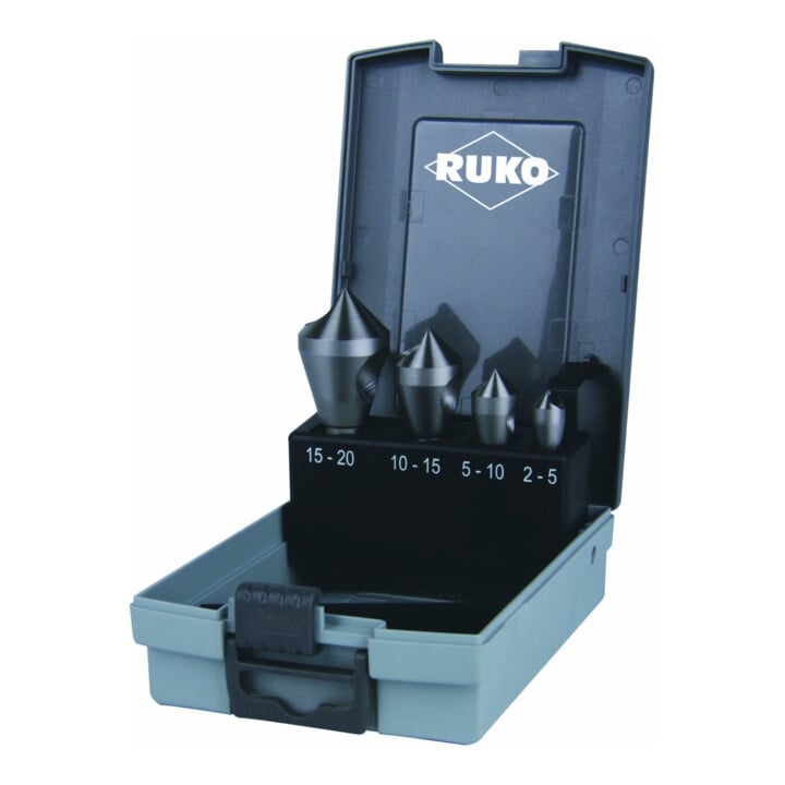 RUKO Kegel- und Entgratsenker-Satz mit Querloch 90° HSS Co 5 5-teiliger Kegel- und Entgratsenker-Satz