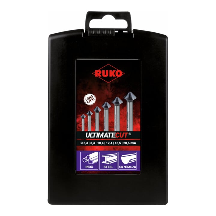 RUKO Kegel- und Entgratsenker-Satz ULTIMATECUT DIN 335 Form C 90° HSS RUnaTEC in ABS-Kunststoffkassette