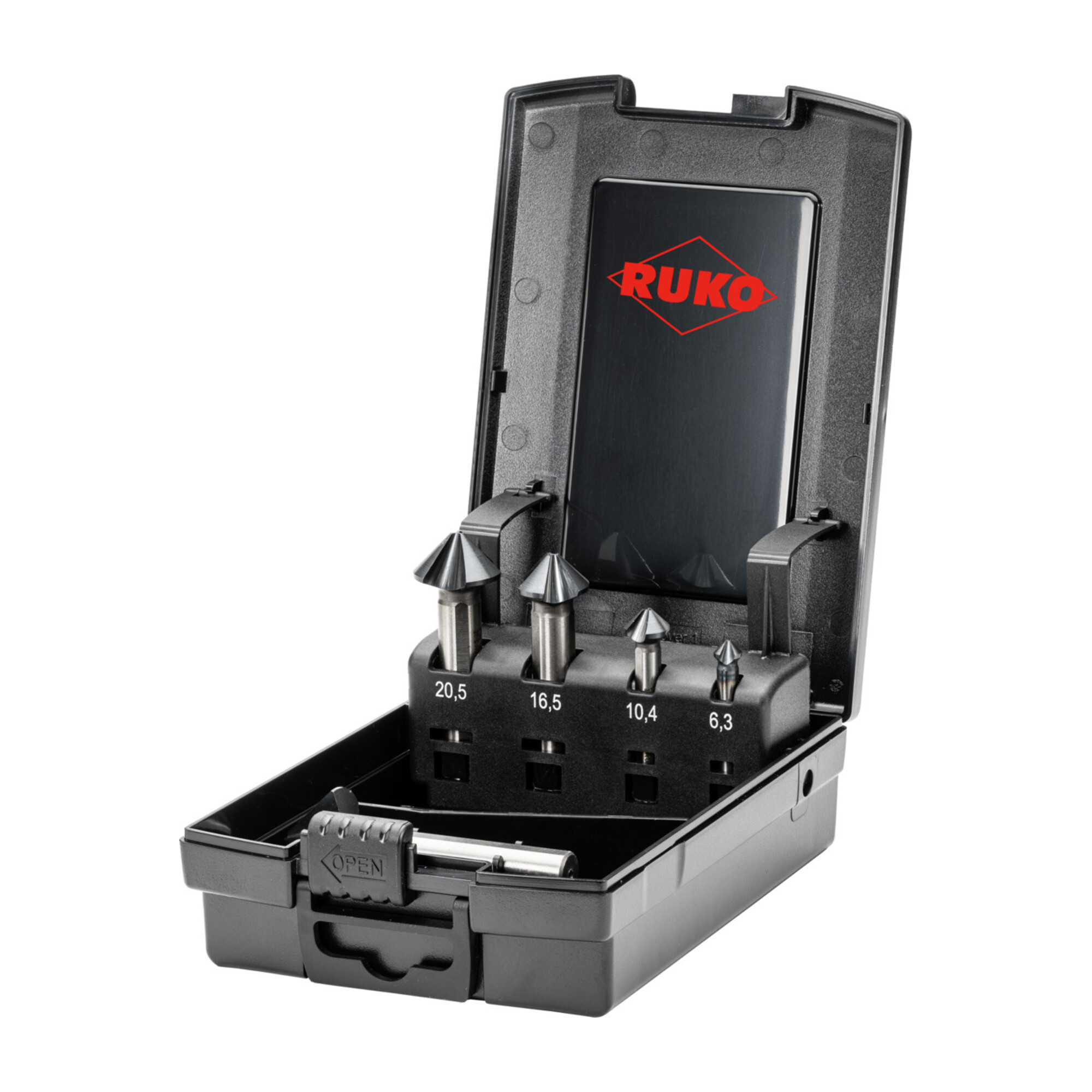 RUKO Kegel- und Entgratsenker-Satz ULTIMATECUT DIN 335 Form C 90 Grad HSS Co 5 RUnaTEC in ABS-Kunststoffkassette 6,3 - 25 mm