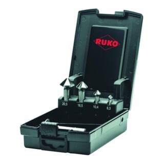 RUKO Kegel- und Entgratsenker-Satz ULTIMATECUT DIN 335 Form C 90 Grad HSS in ABS-Kunststoffkassette 5-teilig