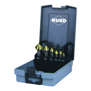 RUKO Kegelsenkersatz DIN335 C 90Grad 6,3-20,5mm HSS TiN Z.3 6tlg.Ku.-Kassette