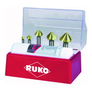 RUKO Kegelsenkersatz DIN335 C 90Grad 6,3-25mm HSS TiN Z.3 6tlg.Ku.-Kassette