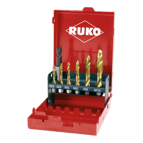 RUKO Kombi-Maschinengewindebohrer-Satz HSS-TiN in Industriekassette lang