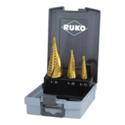 RUKO Multi-stap boorset D.4-12/4-20/4-30mm HSS-TiN Spiraalgroef 3dlg. plastic cassette
