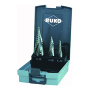 RUKO Multi-stappen boorset D.4-12/4-20/4-30mm HSS spiraalgroef 3dlg. plastic cassette
