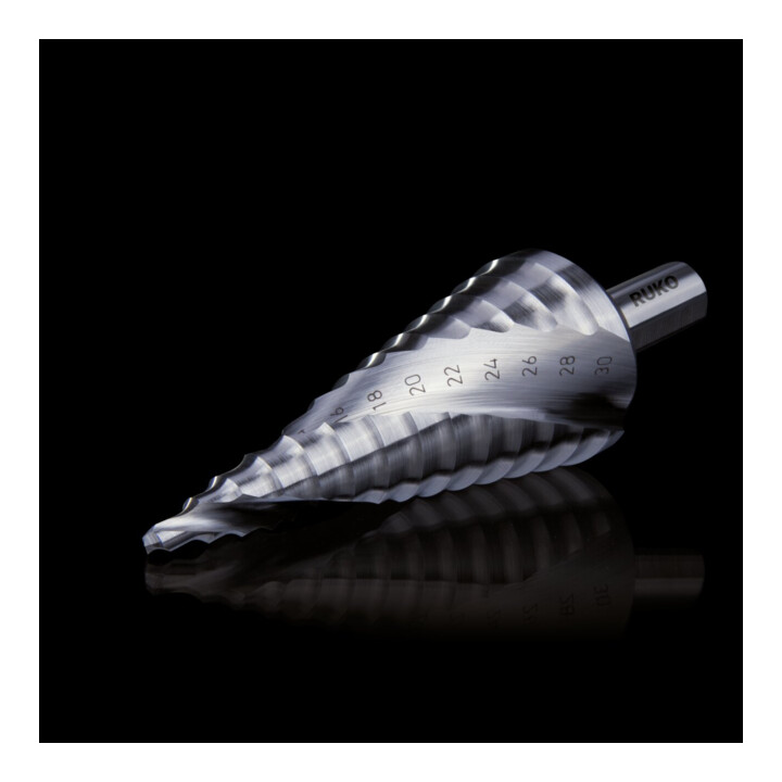 RUKO Multi-stappen boorset D.4-12/4-20/4-30mm HSS spiraalgroef 3dlg. plastic cassette