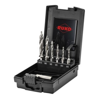 RUKO Set de tarauds combinés E/D/E HSS M3-M10 avec adaptateur