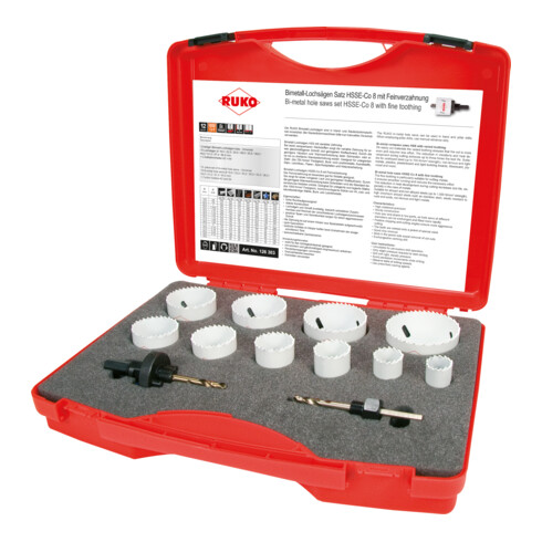 RUKO Set di seghe a tazza HSS bimetalliche Co 8 in valigetta di plastica, modello universale