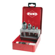 RUKO Set di svasatori conici e sbavatori con foro trasversale 90° HSS Co 5-1