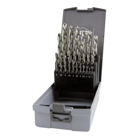 RUKO spiraalboorset DIN 338 type N HSS G in kunststof koffer (ABS) linksdraaiend 25-delig