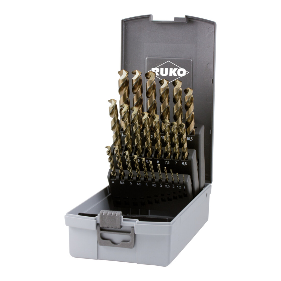 RUKO spiraalboorset DIN 338 type UNI HSSE Co 5 in kunststof koffer (ABS) 25 stuks