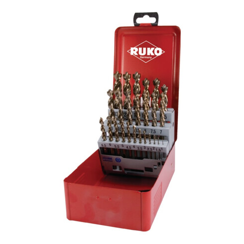 RUKO spiraalboorset DIN338 TURBO D.1-13mm 0,5mm oplopend HSS-G 25-delig