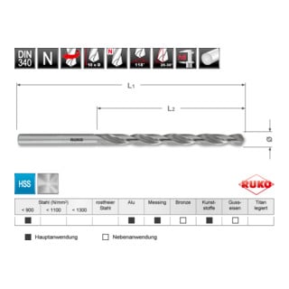 Ruko Spiralbohrer DIN 340-N HSS-G