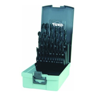 RUKO Spiralbohrersatz DIN 338 Typ N HSS R in Kunststoffkassette (ABS) Ø 1,0 mm bis 13,0 mm x 0,5 mm