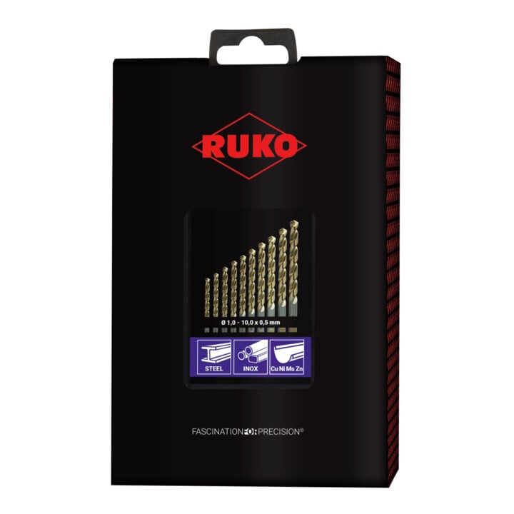 RUKO Spiralbohrersatz DIN 338 Typ UNI HSSE Co 5 in Kunststoffkassette (ABS) 19-teilig