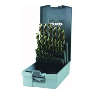 RUKO Spiralbohrersatz DIN 338 Typ UNI HSSE Co 5 in Kunststoffkassette (ABS) 25-teilig