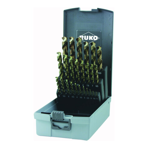 RUKO Spiralbohrersatz DIN 338 Typ UNI HSSE Co 5 in Kunststoffkassette (ABS) 25-teilig