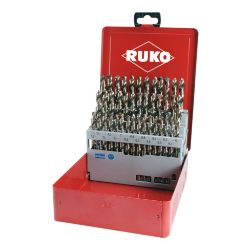 RUKO Spiralbohrersatz DIN 338 Typ VA HSSE Co 5 in Industriekassette 41-teilig