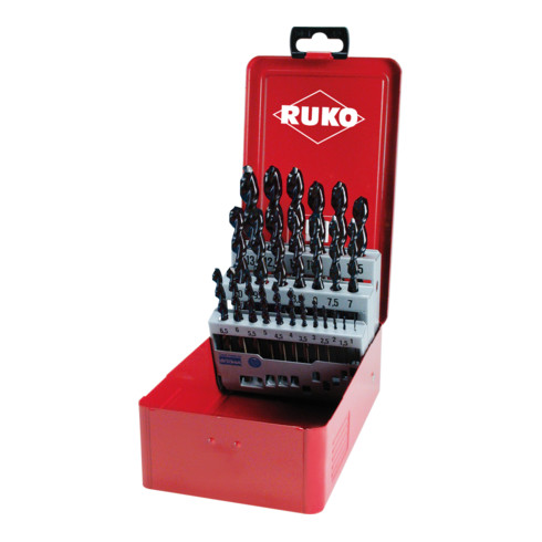 RUKO Spiralbohrersatz DIN338 TL3000 D.1-13mmx0,5mm HSS TiAlN 25tlg. Metallkassette