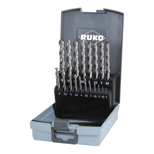 RUKO Spiralbohrersatz DIN338 Typ N TL 3000 D.1-10x0,5mm HSS 19tlg.Ku.-Kassette