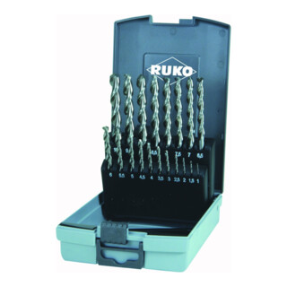 RUKO Spiralbohrersatz DIN338 Typ N TL 3000 D.1-10x0,5mm HSS 19tlg.Ku.-Kassette