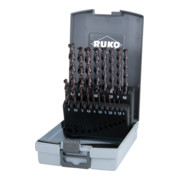 RUKO Spiralbohrersatz DIN338 Typ N TL 3000 D.1-10x0,5mm HSS TiAlN 19tlg.Ku.-Kassette