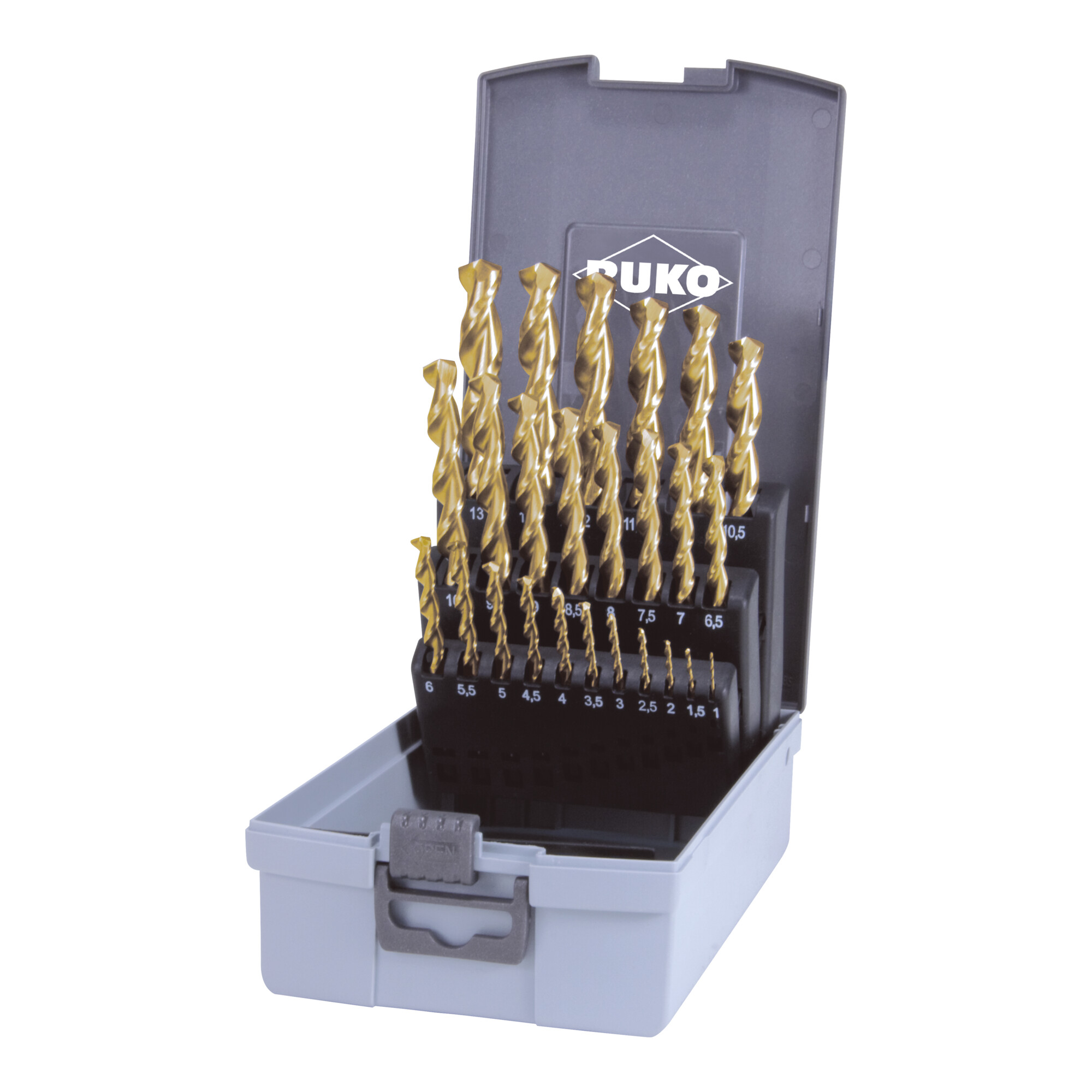 RUKO Spiralbohrersatz DIN338 Typ N TL 3000 D.1-10x0,5mm HSS TiN 19tlg.Ku.-Kassette