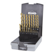 RUKO Spiralbohrersatz DIN338 Typ N TL 3000 D.1-10x0,5mm HSS TiN 19tlg.Ku.-Kassette