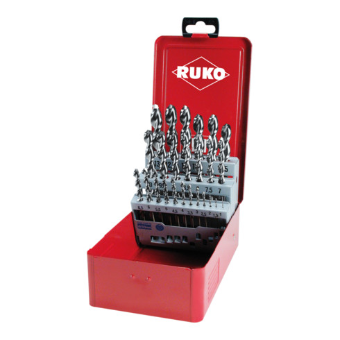 RUKO Spiralbohrersatz DIN338 Typ N TL 3000 D.1-13x0,5mm HSS-Co5 25tlg.Metallkassette