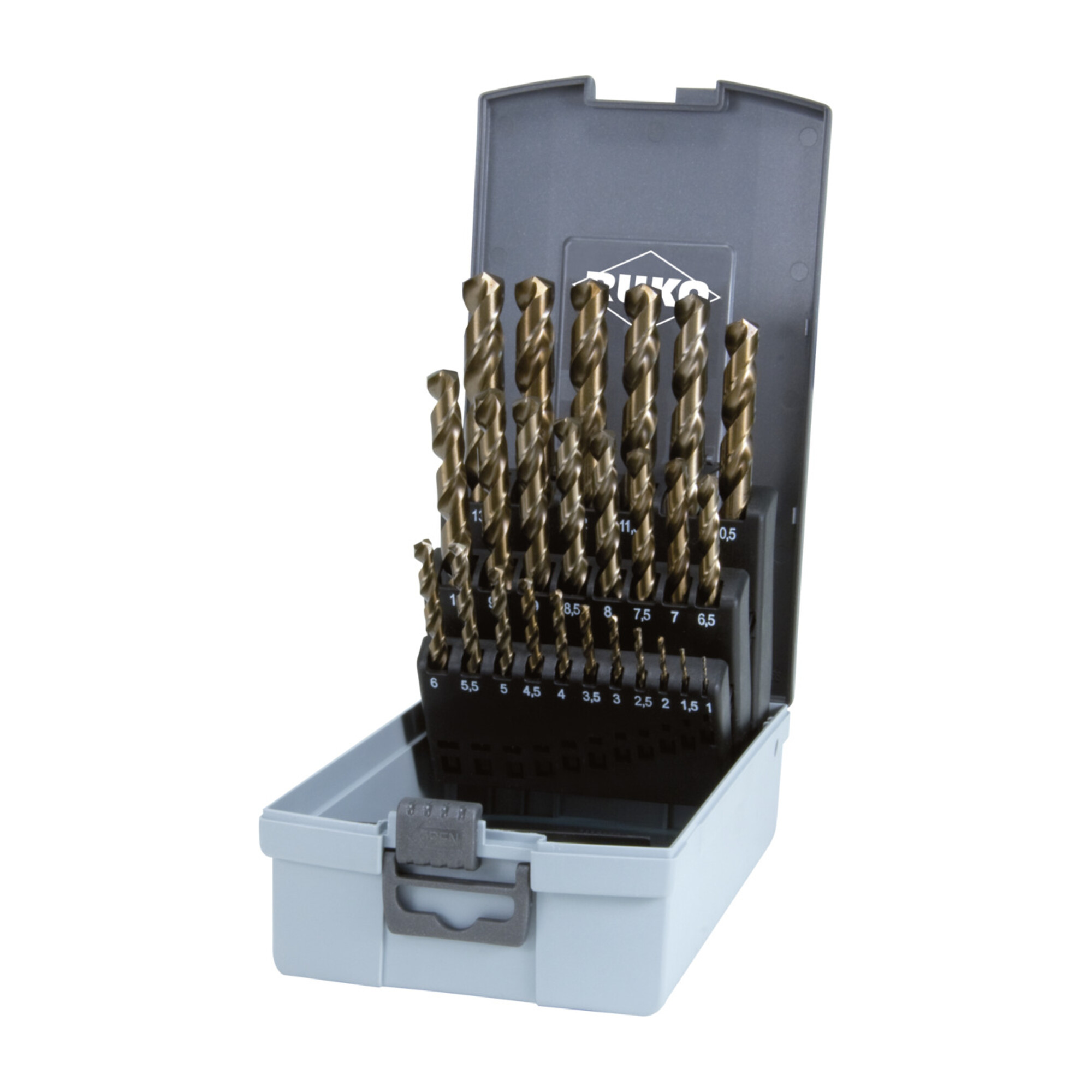 RUKO Spiralbohrersatz DIN338 Typ VA D.1-13x0,5mm HSS-Co5 25tlg.Ku.-Kassette