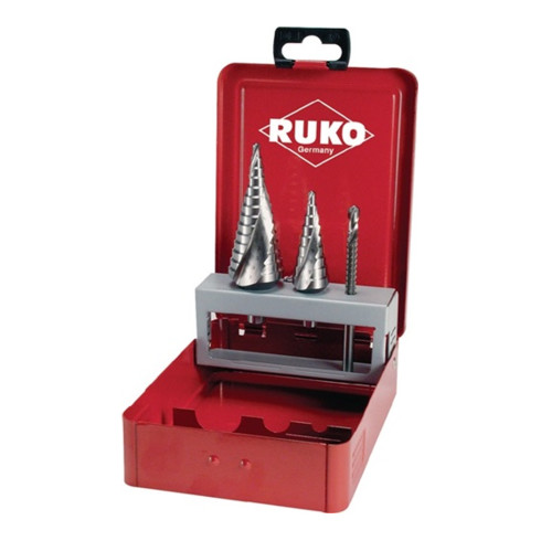 RUKO Step Drill Set Combi D.4-20/4-30mm HSS Spiral Groove 3 pcs. boîte métallique