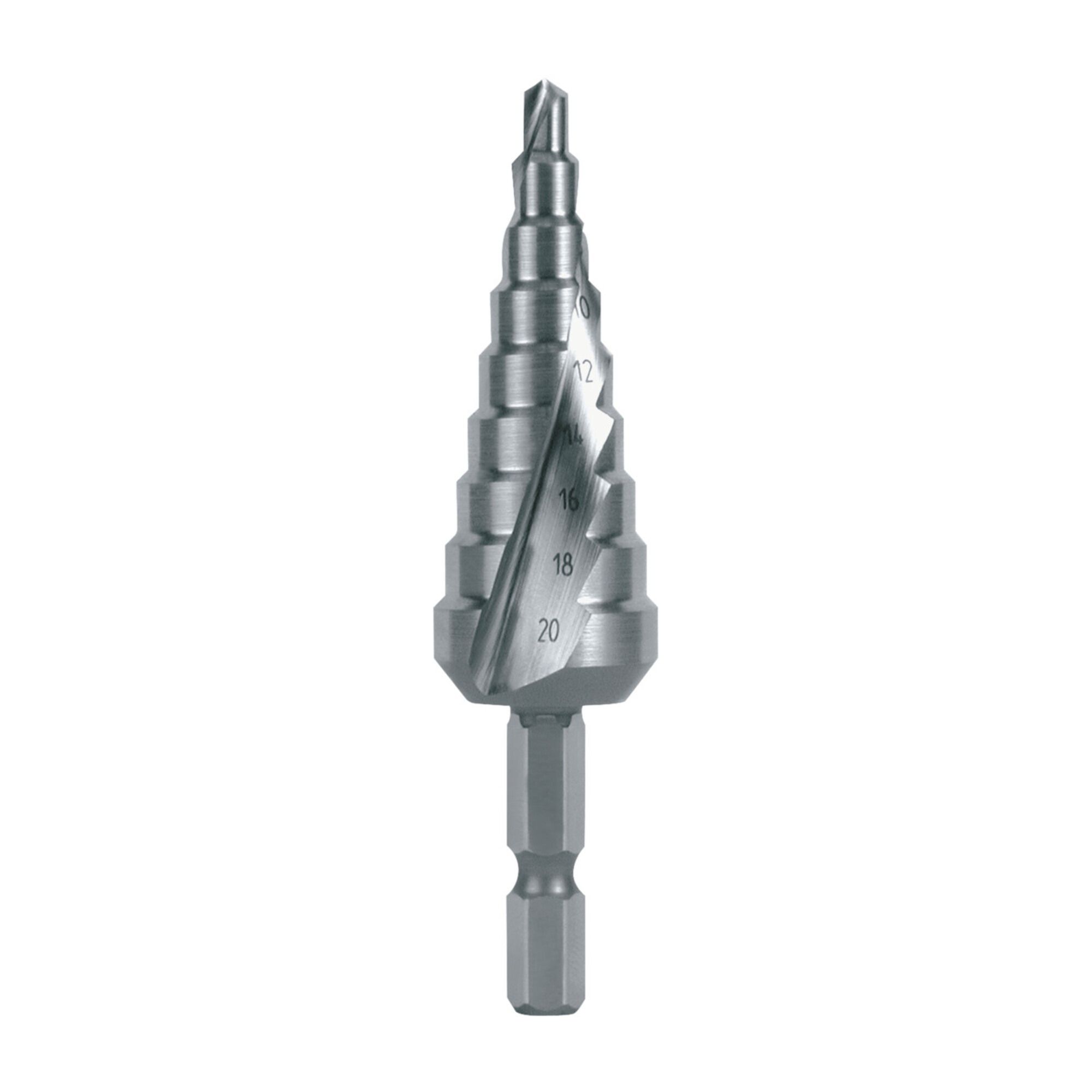 RUKO Stufenbohrer-Bit HSS, spiralgenutet mit Kreuzanschliff Bohrbereich Ø1 - Ø2 4,0 - 20,0 mm