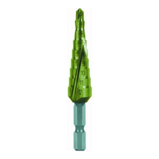 RUKO Stufenbohrer-Bit HSS-TiN, spiralgenutet mit Kreuzanschliff Größe Nr. 0/9 Bohrbereich Ø1 - Ø2 4,0 - 12,0 mm