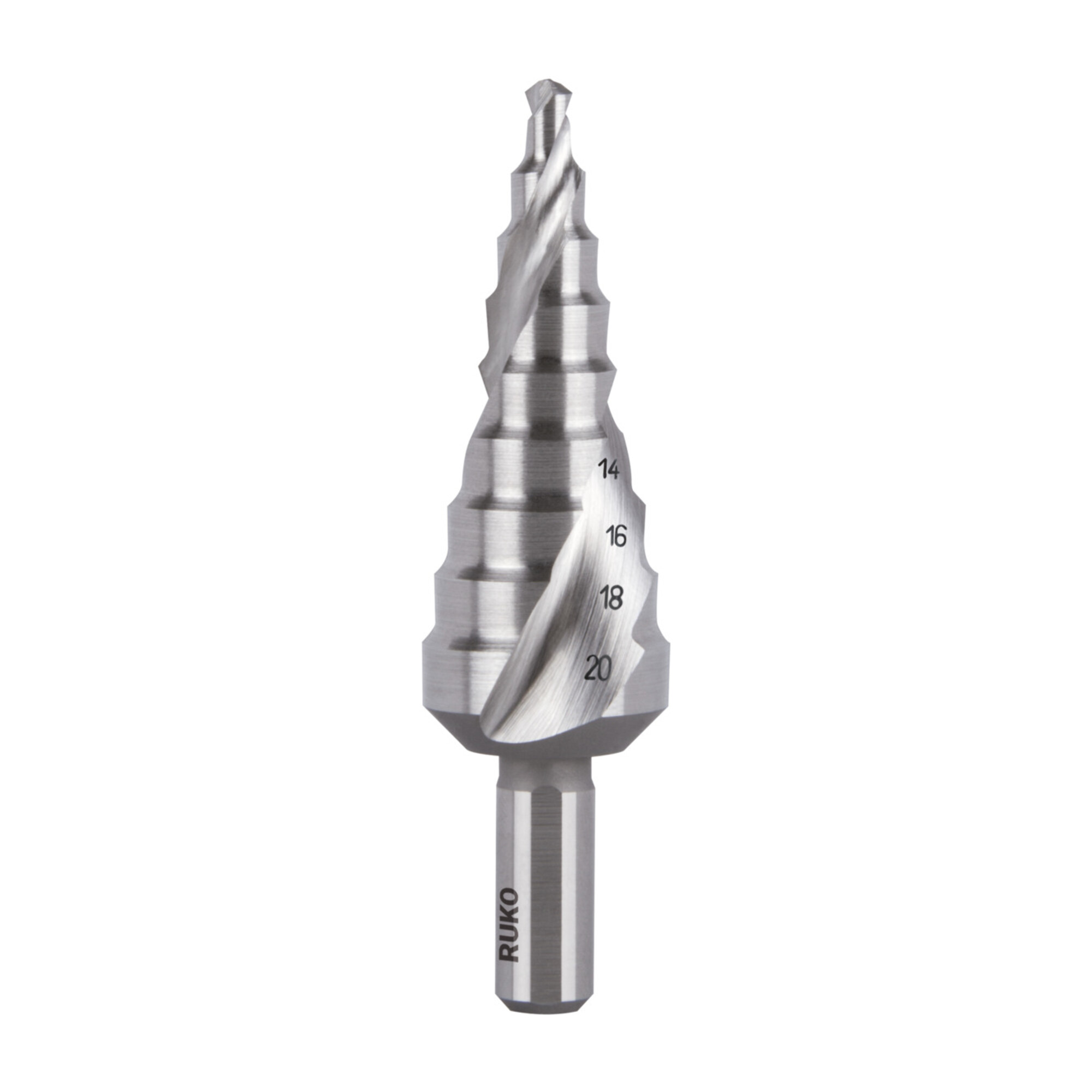 RUKO Stufenbohrer HSS Co 5, geschliffen, spiralgenutet mit Kreuzanschliff 75 mm