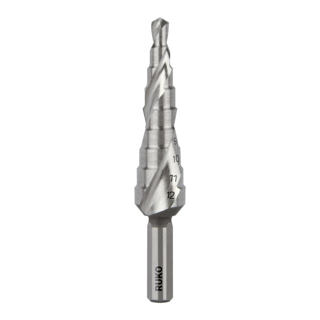 RUKO Stufenbohrer HSS, geschliffen, spiralgenutet mit Kreuzanschliff Durchmesser 4,0 - 12,0 mm