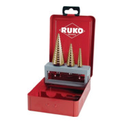 RUKO Stufenbohrersatz D 4-12/4-20/4-30mm HSS-TiN geradegenutet 3tlg.Metallkassette