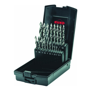 Ruko ULTIMATECUT Spiralbohrer-Satz DIN 338 Typ FLOWSTEP Spitze, HSS-G in ABS-Kunststoffkassette - 19 tlg.