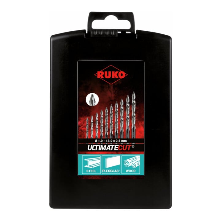 Ruko ULTIMATECUT Spiralbohrer-Satz DIN 338 Typ FLOWSTEP Spitze, HSS-G in ABS-Kunststoffkassette - 25 tlg.