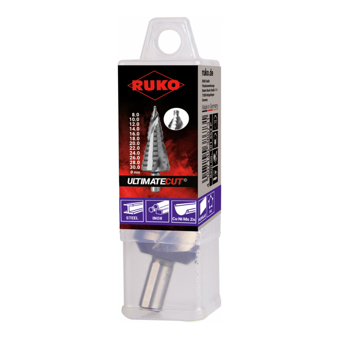 Ruko ULTIMATECUT Stufenbohrer HSSE-Co 5 mit FLOWSTEP® Spitze Gr. 1