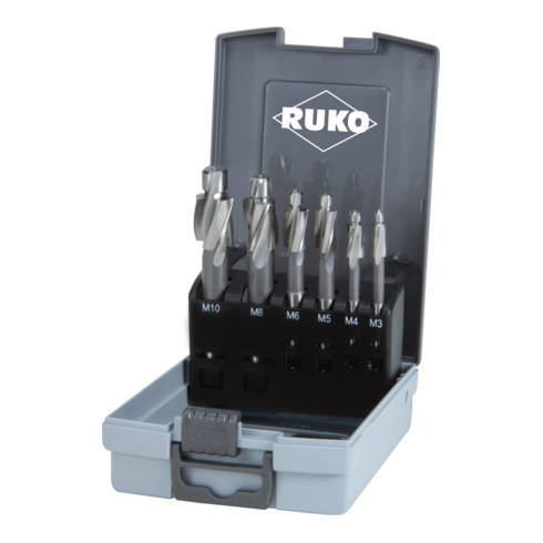 RUKO vlakke verzinkboorset DIN 373 HSS met vaste geleidepen in ABS kunststof koffer