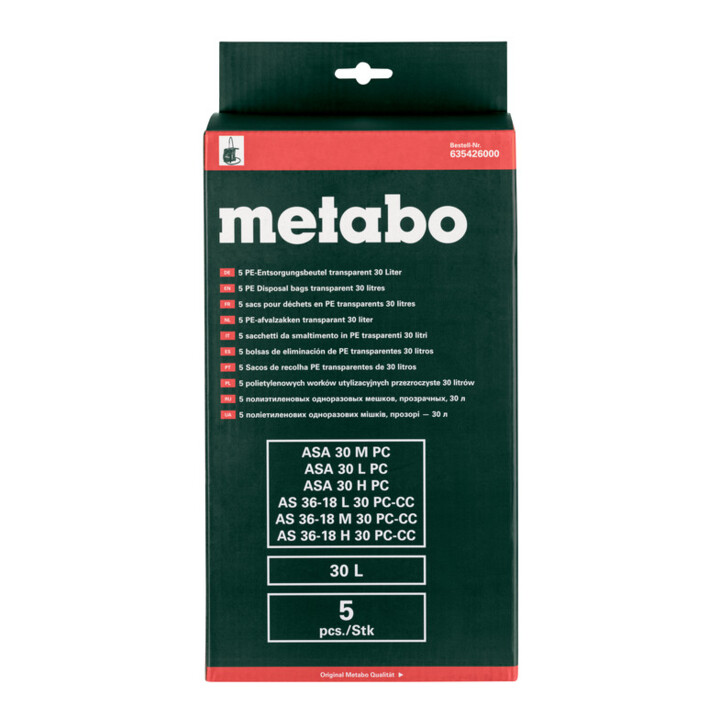 Sacs pour déchets en PE transparents Metabo 30 litres